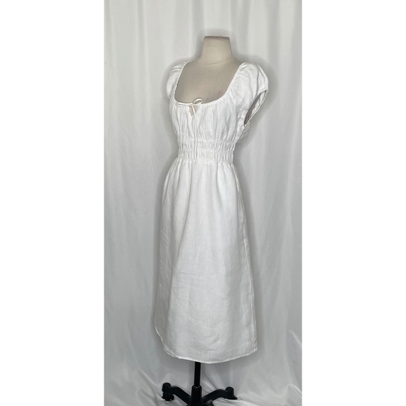 NWT!! J. CREW Cap Sleeve Midi Dress Linen Solid White Smocked Medium Petite MP - Picture 5 of 14